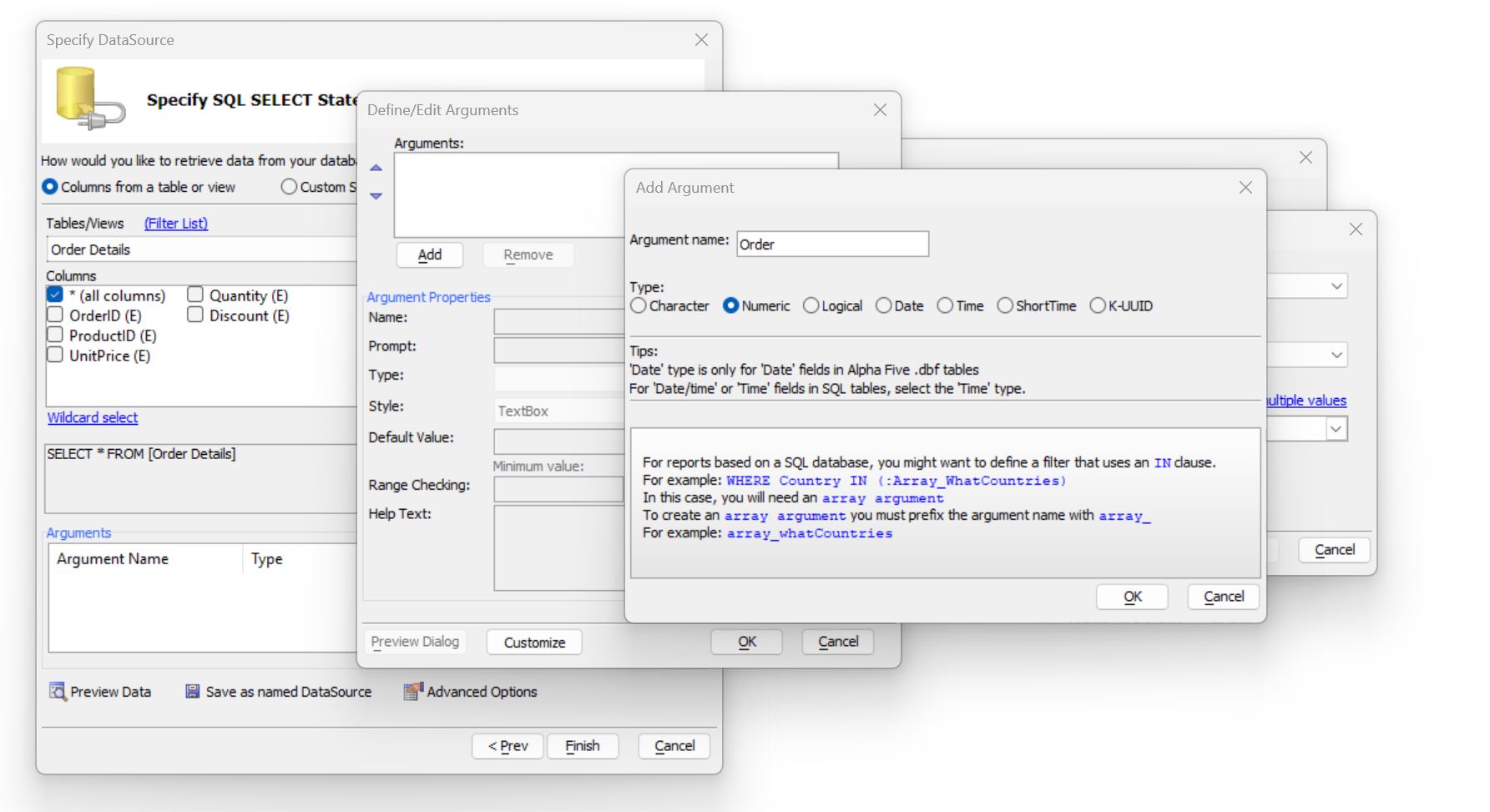 Order Detail Where Column Arg Order